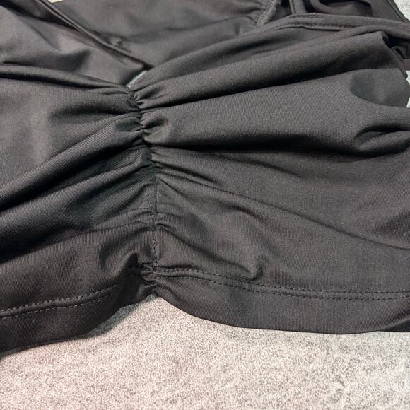 Black Ruched Crop Cold Shoulder Top - Picture 2 of 4